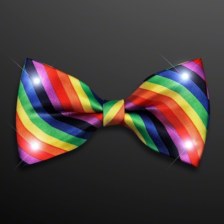 Surprise Rainbow Stripes Bow Tie with White LED Lights SU3332823